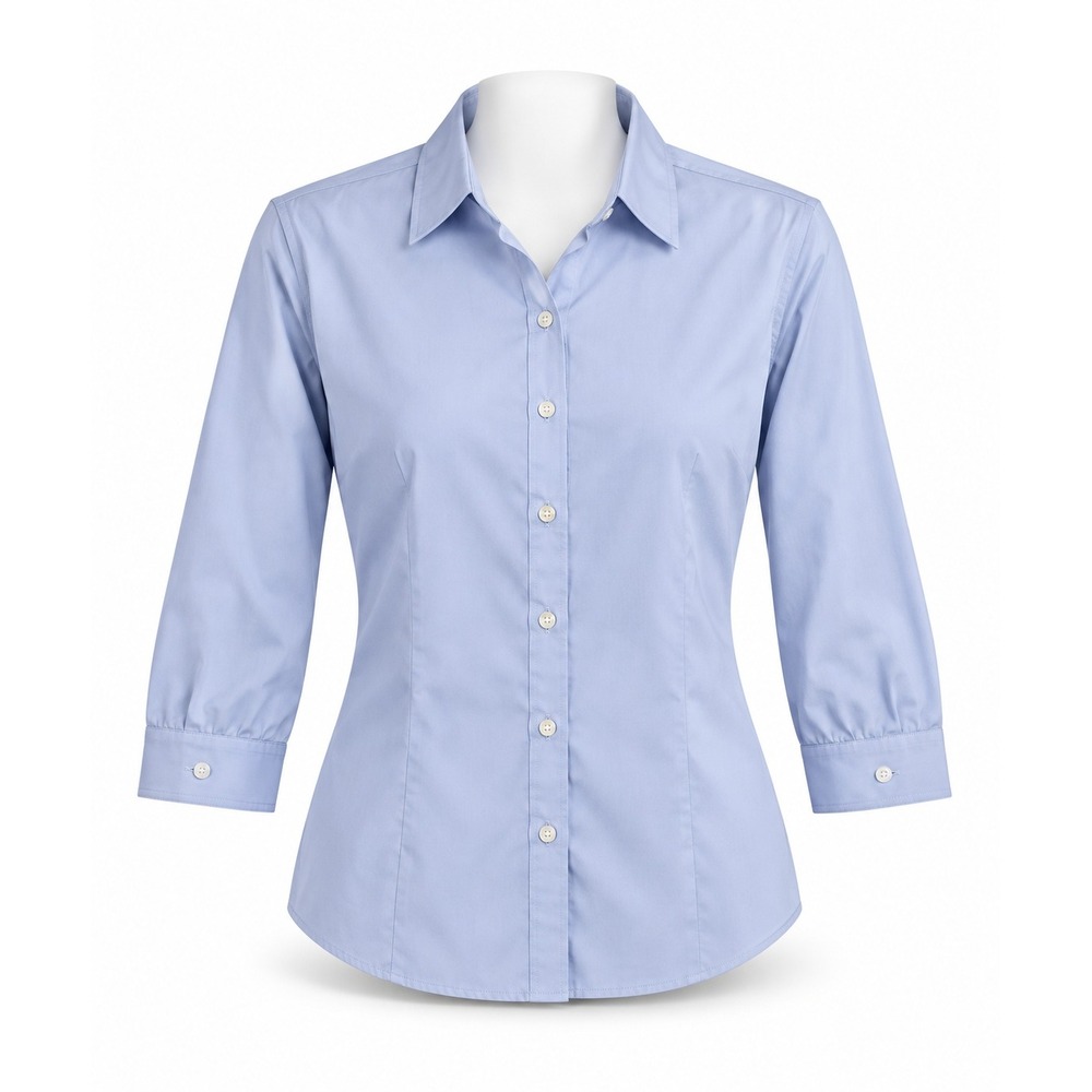L.L. Bean Wrinkle Resist Shirt Large Blue 100% Cotton 3/4 Sleeve Button Down NWT